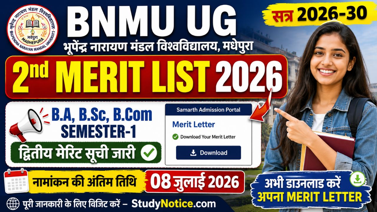 BNMU UG 2nd Merit List 2026
