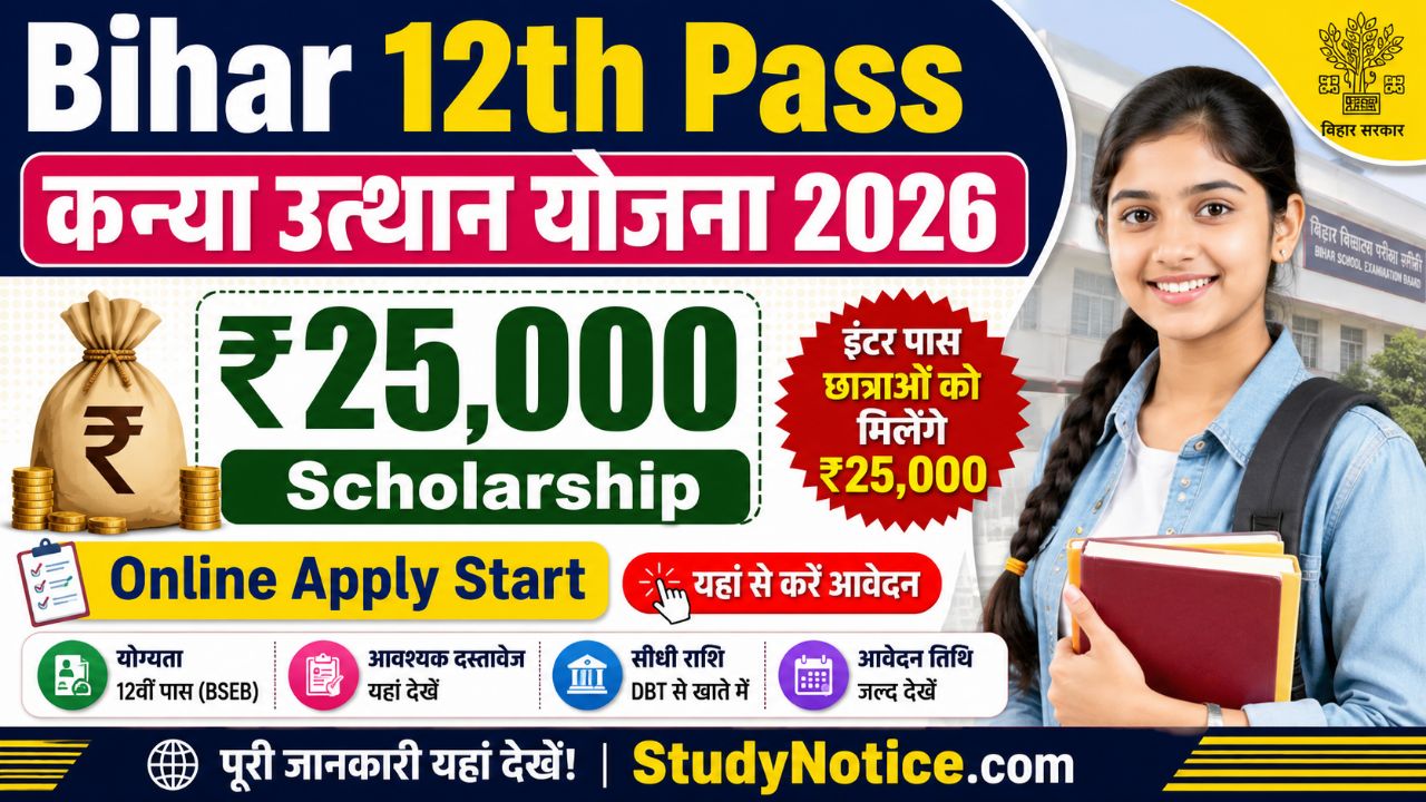Bihar 12th Pass Kanya Utthan Yojna 2026 Online Apply